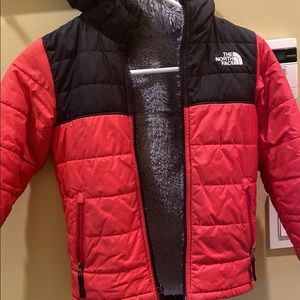 Boy winter Northface jacket red and black coat with hood